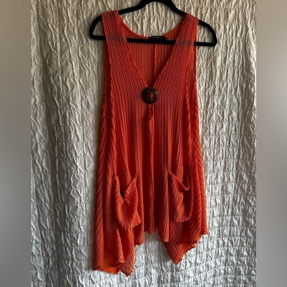 PARADISE USA mesh bright orange with large pockets   Tunic Cover-Up